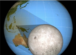 Projection de l'ombre de la Lune sur la Terre lors d'une éclipse de Soleil